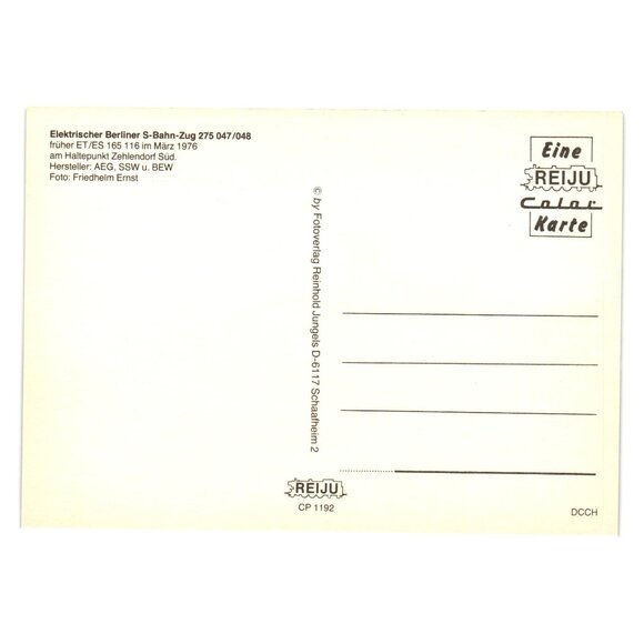 Elektrischer Berliner S-Bahn-Zug 275 047/048 Postcard Train Car Passenger 1976 - Picture 2 of 2